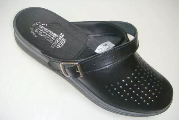 Сабо кожаные, тапочки кожаные с хлястиком, сабо медицинские