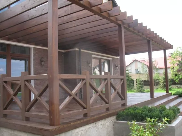 Веранда из дерева. Терраса из дерева. Пристройка к дому. 2
