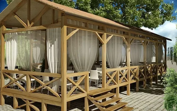 Веранда из дерева. Терраса из дерева. Пристройка к дому. 7