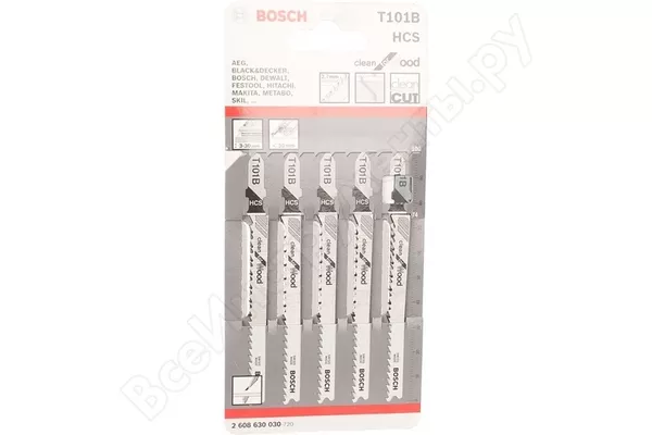 Пилки T101B 5 шт. для лобзиков BOSCH,  ( 5 шт в упаковке ) 40 гр