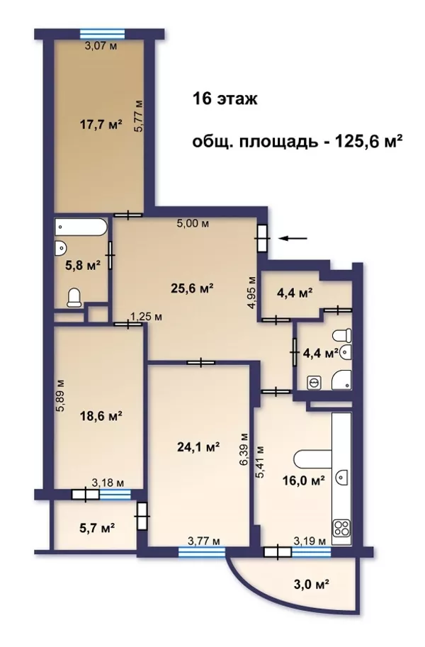 Видовая 3к квартира 126м2 с мебелью,  ул. Срибнокильская 14А,  Без % 5