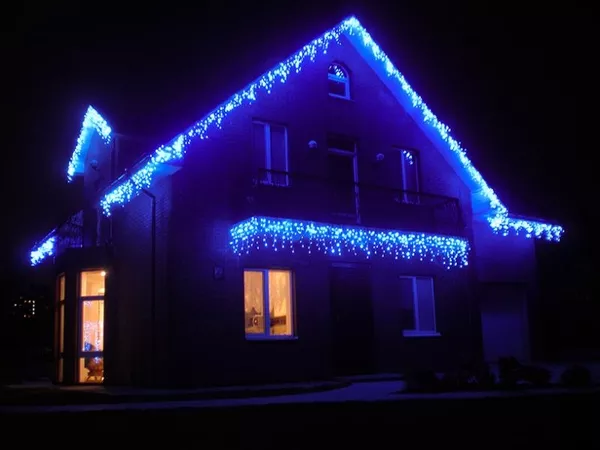 Новогодняя праздничная подсветка домов,  монтаж гирлянд 4