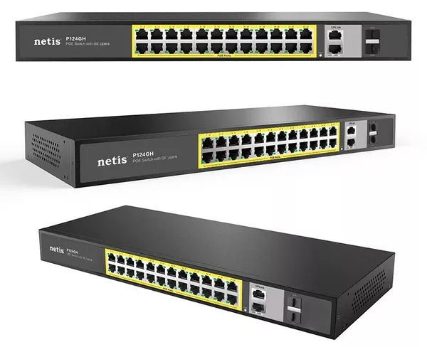 Современный свитч Netis P124GH с 24 портами RJ45 и 2 SFP