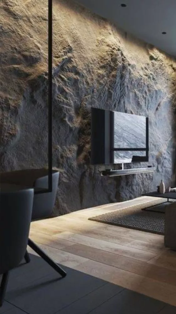 Скала в интерьере,  формирование водопадов,  отделка каминов 8