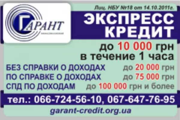 ФК «Гарант» кредитует до 100000 грн и более