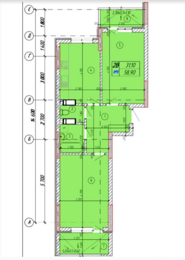 Лучшая цена 2к квартира (58м2) ЖК