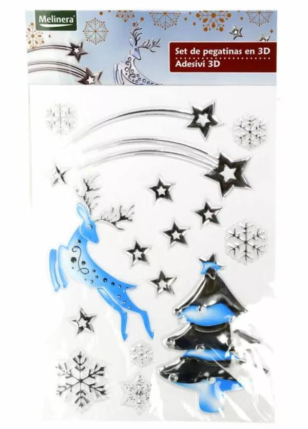 M19-570008, Новогодний набор наклеек 3D , универсальное, серебристый-б