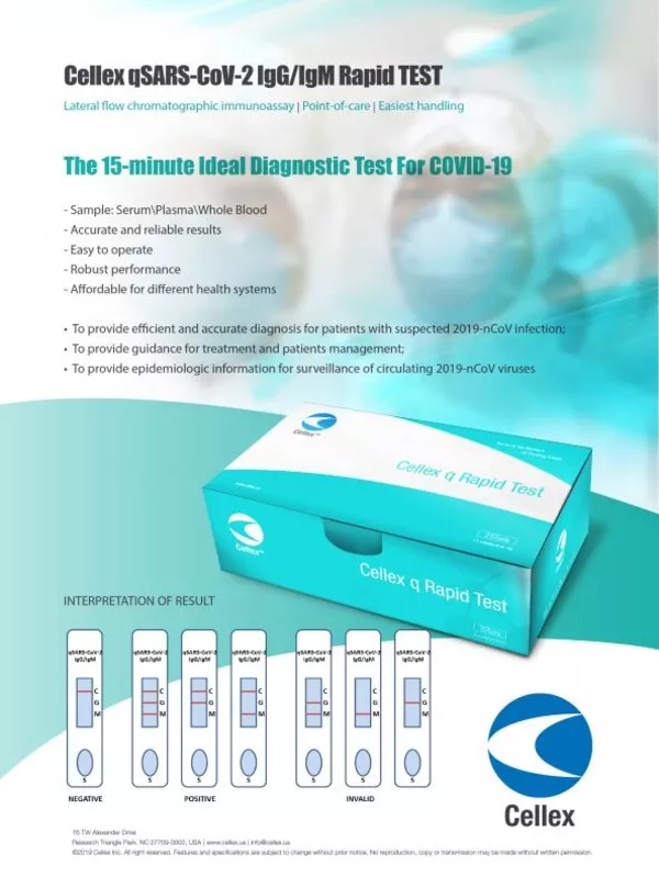 Швидкі експрес тести для діагностики коронавірусу Covid-19 Cellex Inc 3